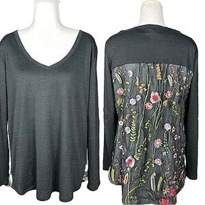 ARATTA SILENT JOURNEY: Long Sleeve Embroidered Lace Back Shirt -Size Medium